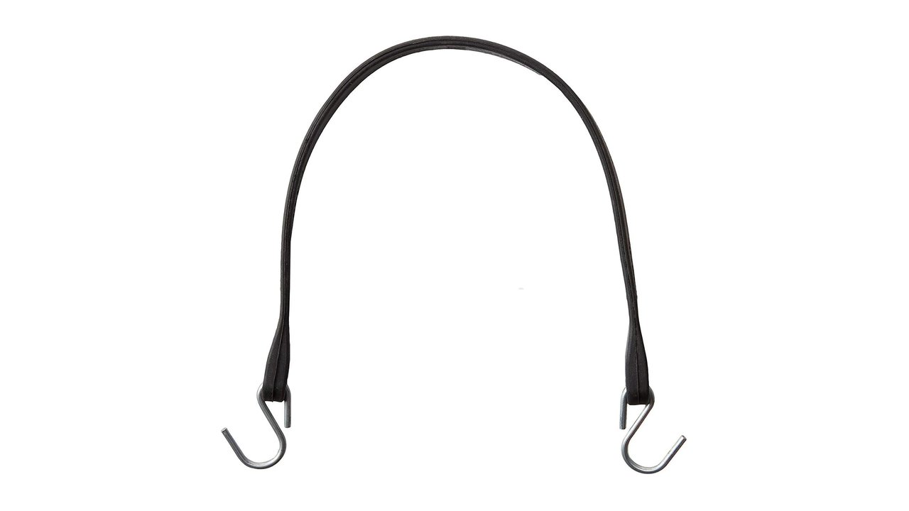 Black rubber tarp strap with steel S-hooks